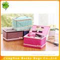 Portable and washable oxford polyester fabric collapsible mini storage box with top handle and button decoration